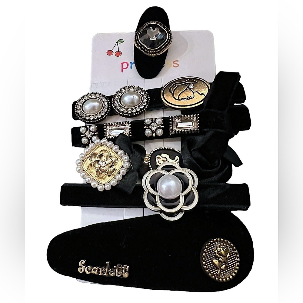 Barrettes Black Gold Silver 2PK Rhinestones Pearls Bronze assortment Women Girl